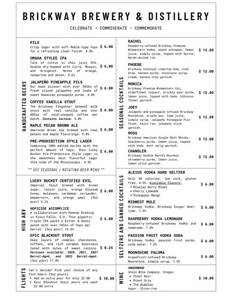 Menus | Brickway Brewery & Distillery | Omaha, Nebraska — Brickway ...