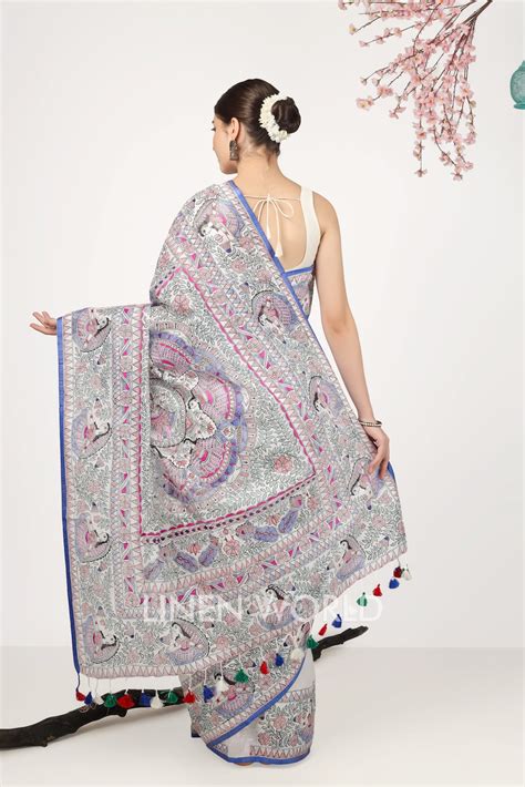 Eshita - Madhubani Handpainted Linen Saree | Linen World