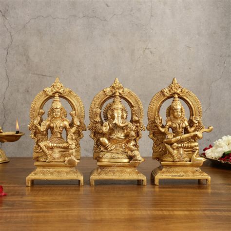 Buy Brass Handcrafted Trinity Set - Ganesha, Saraswati, Lakshmi 7 ...