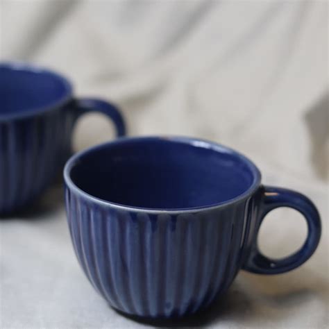 Buy WEAVING HOMES (Set of 2 Handmade Ceramic Blue Chai Cups, Tea Mugs ...