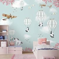 Buy Flying Panda and Hot Air Balloons Kids Rooms Wallpaper, Customised ...