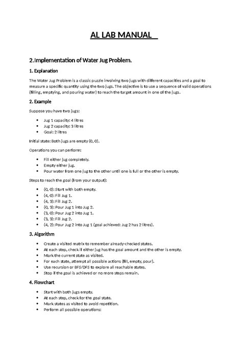 AI LAB Manual: Implementation of Water Jug Problem & Search Algorithms ...