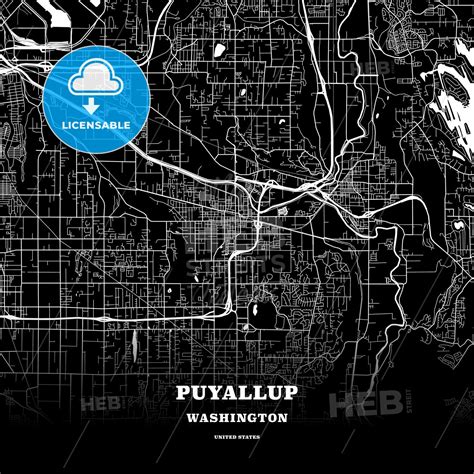 Black Map Poster Template Of Puyallup, Washington, Usa – HEBSTREITS