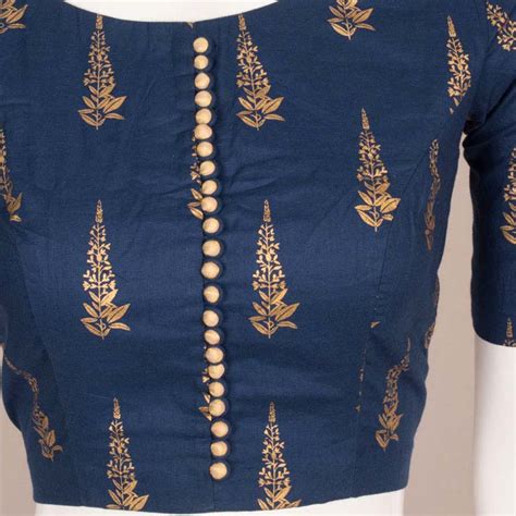 Blue Khari Hand Block Printed Cotton Blouse 10048210 – Avishya.com