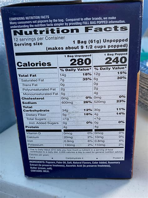 Microwave Popcorn Food Label at Ida Barrera blog