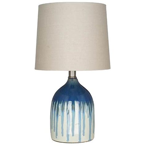 allen + roth 15.75-in Reactive Glaze White and Blue Drip Table Lamp ...