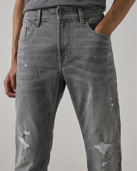Buy Grey Straight Fit Distressed Jeans Online at Muftijeans