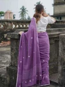 Buy Pal Handloom Printed Handloom Cotton Blend Purple Sarees Online ...