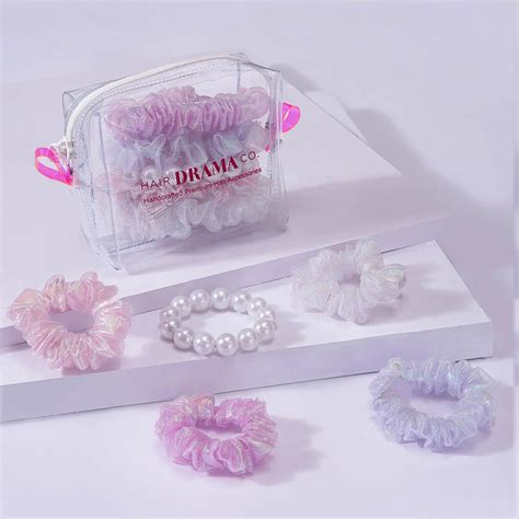 Scrunchies Set of 5 with Free Pouch - Holographic Gift Set – Hair Drama ...
