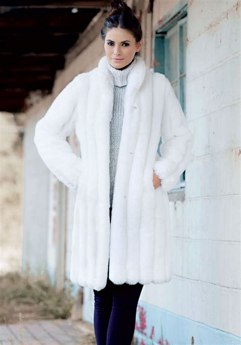 White Mink Signature Knee-Length Faux Fur Coat | Knee length faux fur ...