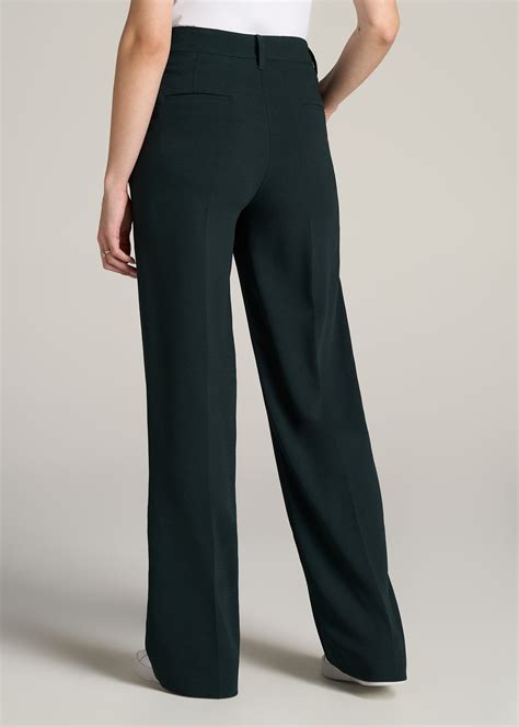 Women's Tall Wide Leg Pleated Dress Pants Midnight Green – American Tall
