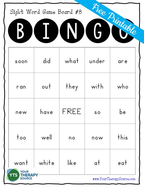 Kindergarten Sight Word Bingo - Your Therapy Source