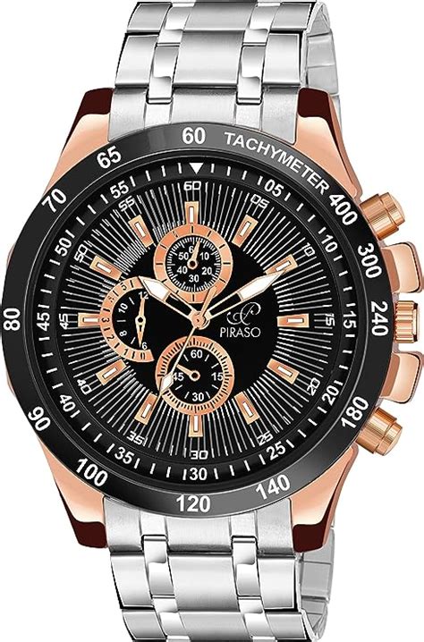 Buy PIRASO Stunning Black Dial with Silver Stainless Steel Chain Analog ...