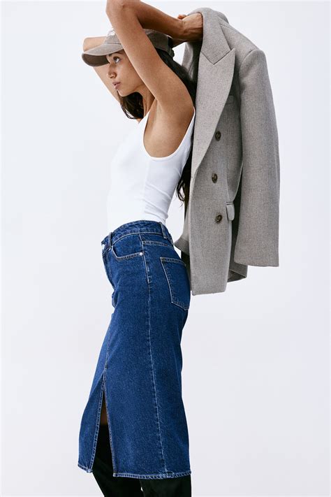 - Knee-Length Denim Skirt - Dark denim blue - Ladies | H&M CA