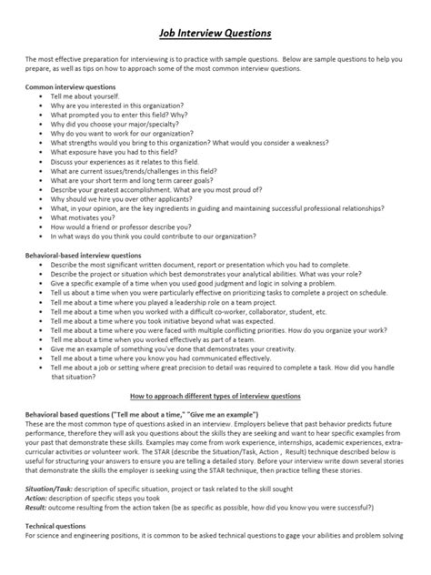 Image result for Basic Interview Questions Printable