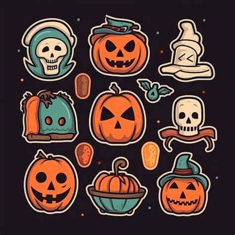 Halloween icons stickers | Premium AI-generated image