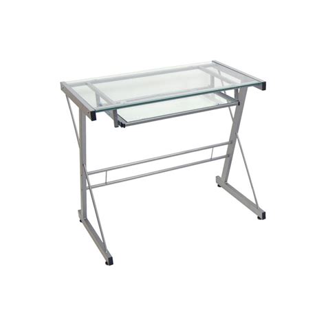 Glass Computer Desk with Keyboard Tray Silver - Saracina Home: Small ...