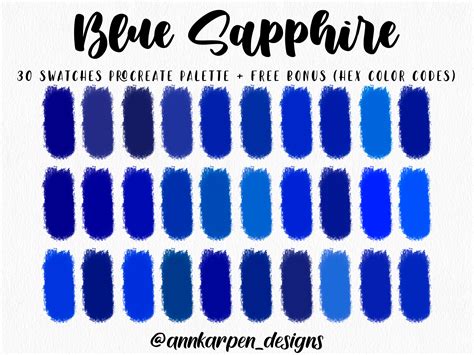 Blue Sapphire Procreate Palette, 30 HEX Color Codes, Instant Digital ...