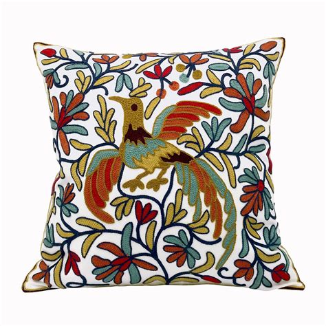 Embroidered Decorative Throw Pillows Cover 18x18 Boho Farmhouse Square ...