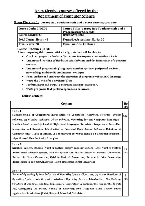 Open Elective 1 Journey into Fundamentals and C Programming Concepts ...