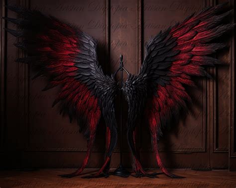 Gothic Wings for Dark Angel Photoshoot, Red and Black Feathered Wings ...