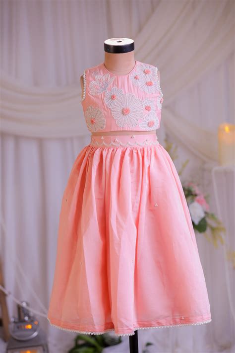 Peach Floral Embroidered Top With Silk Lehenga And Dupatta – Lil Angels