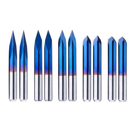 10pcs Triangular CNC Router Bits Set, 20/30/45/60/90 Degree 0.1mm ...