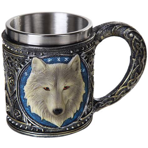 Buy Ebros Celtic Direwolf Ghost White Wolf Mug 16oz Resin Wolf Totem ...