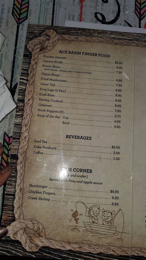 Menu at ACE Basin Fish Camp restaurant, Jacksonboro