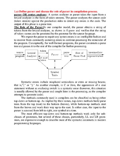 SET-I - MODEL - Define parser and discuss the role of parser in ...