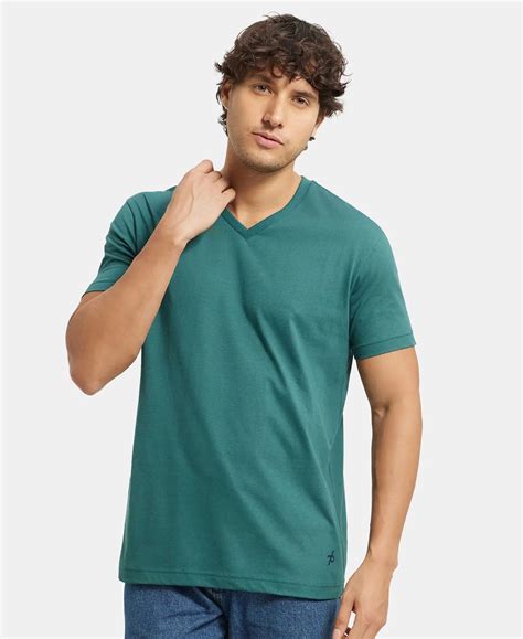 Buy Super Combed Cotton Rich Solid V Neck Half Sleeve T-Shirt - Pacific ...
