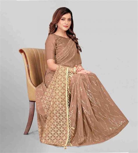 Beige & Gold-Toned Embellished Sequinned Pure Georgette Saree