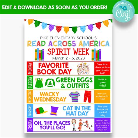 EDITABLE Read Across America Week Flyer | Printable Reading Spirit Week ...