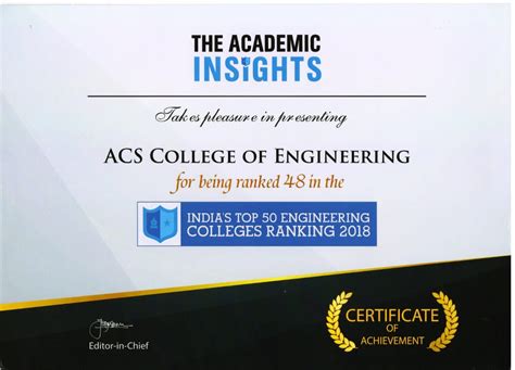 ACSCE has been Ranked No.48 in the India’s Top 50 Engineering College ...