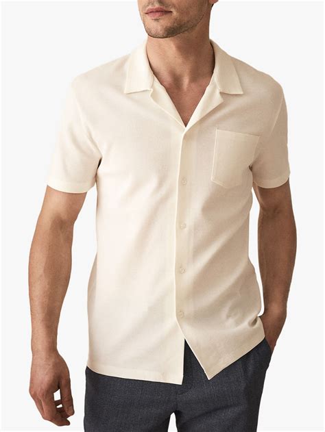 Reiss Reeves Textured Cuban Collar Short Sleeve Shirt, White, XS ...
