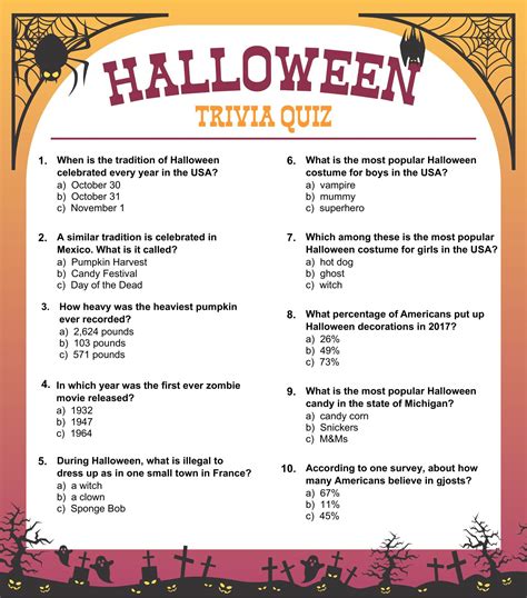 Halloween Printable Trivia - Printable Calendars AT A GLANCE