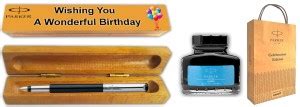 PARKER VECTOR METALLIX FOUNTAIN PEN SS TRIM INK BOTTLE With Wooden ...