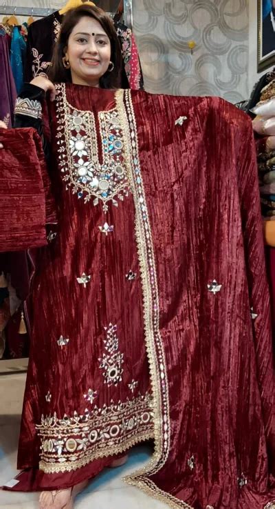 Crush velvet mirror work 4000 5 charry mehroon