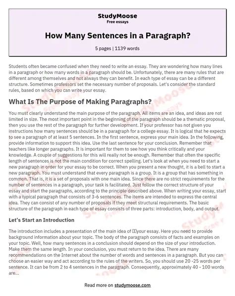 How Many Sentences in a Paragraph? Free Essay Example