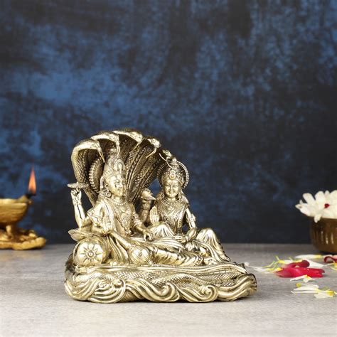 Buy Superfine Brass Lakshmi Narayana Vishnu Idol - 5.5 inch - Budhshiv.com