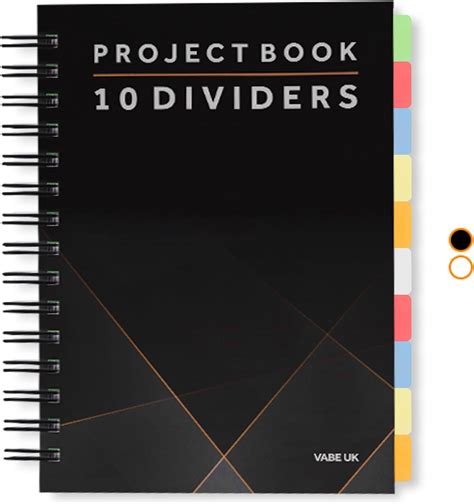 VABE UK A5 Translucent Project Notebook with 10 Extended Dividers - 300 ...