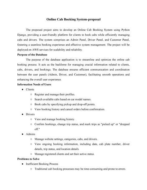 Online Cab Booking System-proposal - The system comprises an Admin ...
