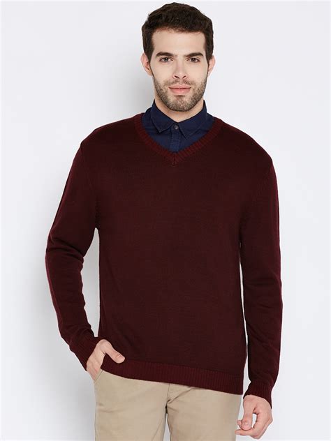 Buy Wills Lifestyle Men Burgundy Solid Sweater - Sweaters for Men ...