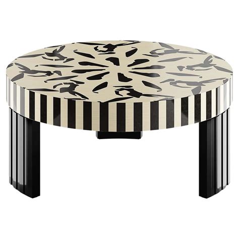 Modern Round Center Coffee Center Table Abstract Pattern Black and ...