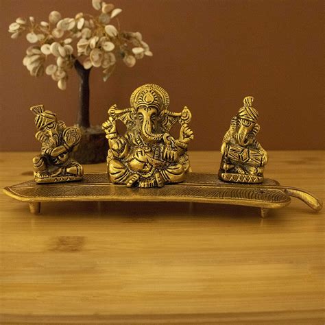 Buy Spillbox Oxidised Gold Finished Action Musical Ganesha Brass God ...
