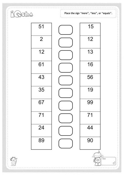 Image result for Comparing 2-Digit Numbers Worksheet