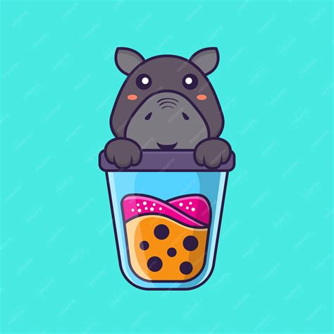 Premium Vector | Cute hippopotamus drinking boba milk tea animal ...
