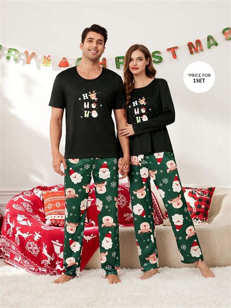 Cartoon Large Head Santa Claus & Reindeer Printed Men Pajama Set ...