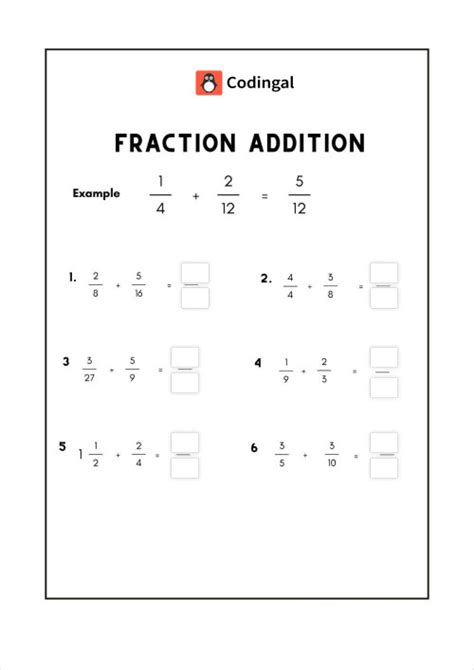 Image result for Math Worksheets Adding Fractions