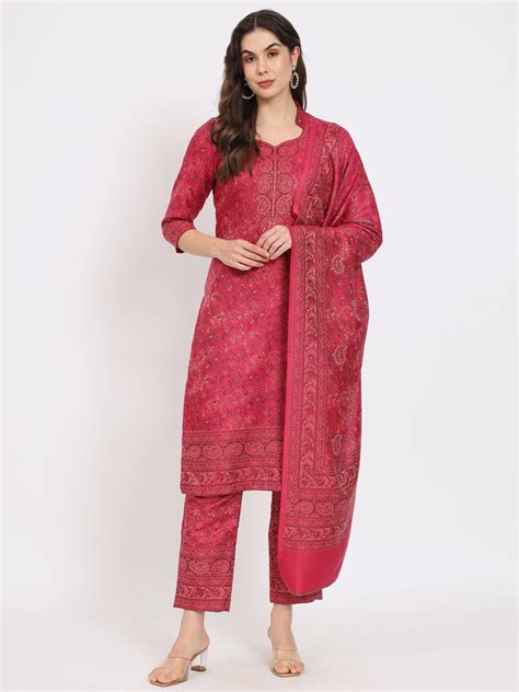 Unstitched Kani Woven Design Suit Dress Material | Pink – Zamourstore